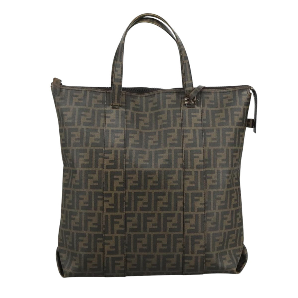 FENDI Zucca Canvas Tote Bag PVC Brown Black 7Va196 mr923