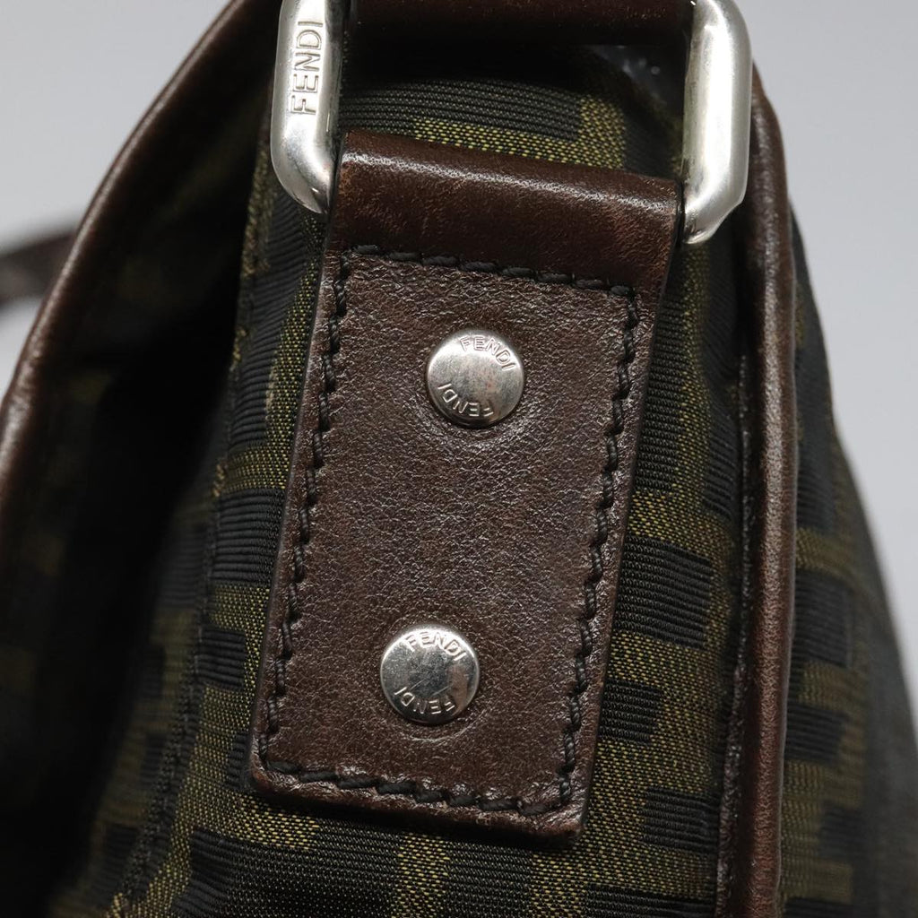 FENDI Zucca Canvas Shoulder Bag Brown Black Silver mr967