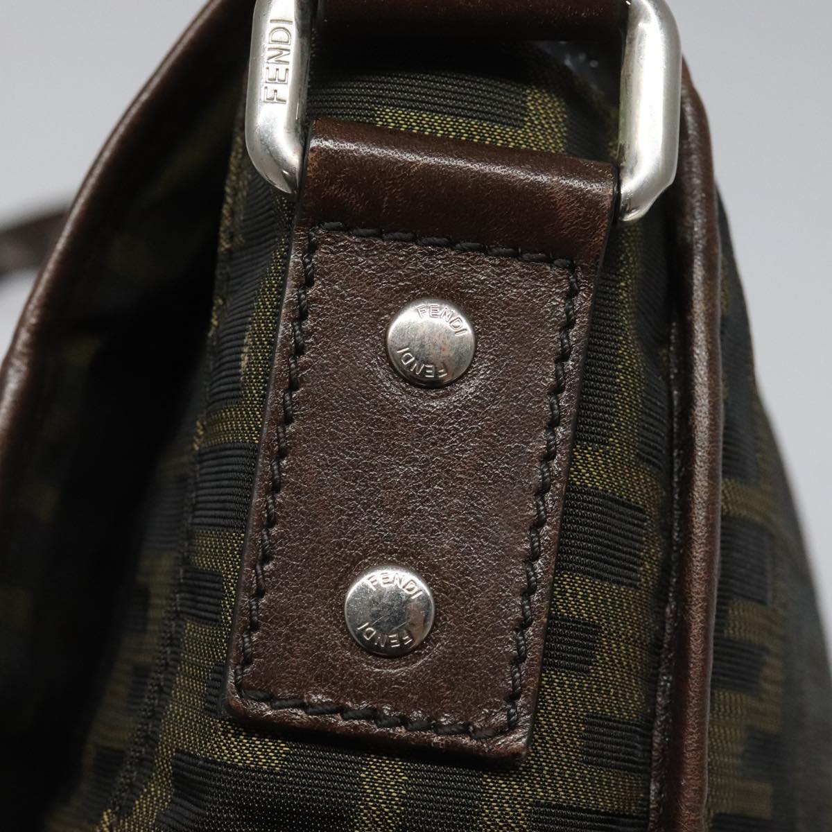 FENDI Zucca Canvas Shoulder Bag Brown Black Silver mr967