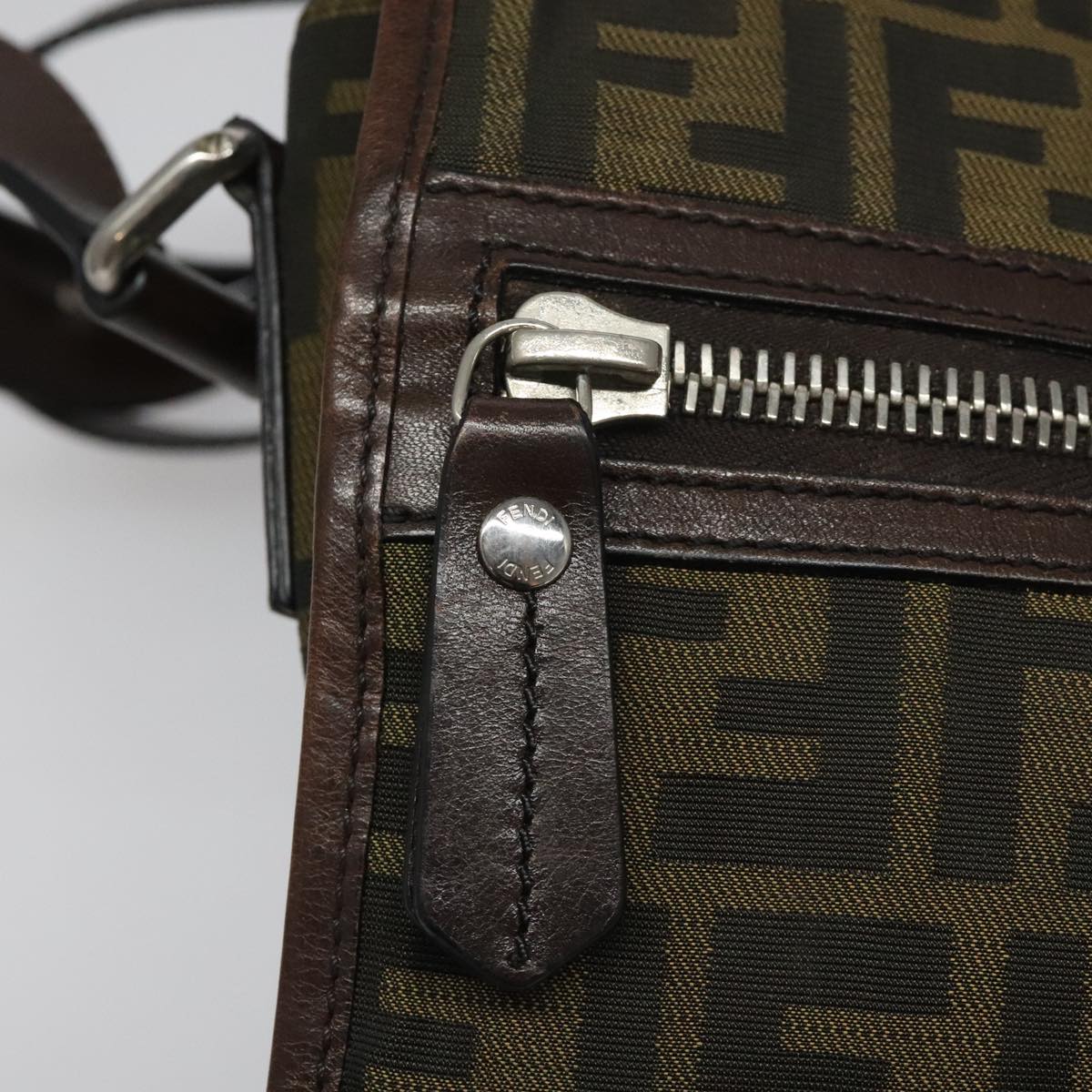 FENDI Zucca Canvas Shoulder Bag Brown Black Silver mr967