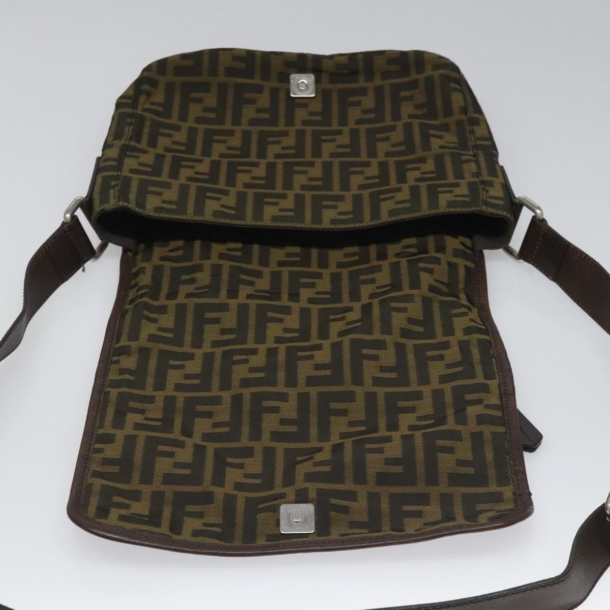 FENDI Zucca Canvas Shoulder Bag Brown Black Silver mr967
