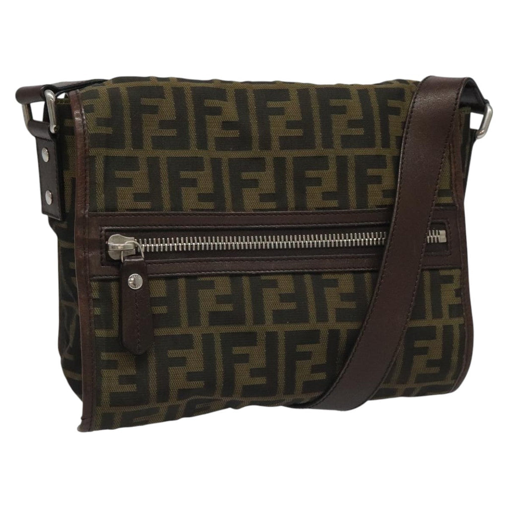 FENDI Zucca Canvas Shoulder Bag Brown Black Silver mr967