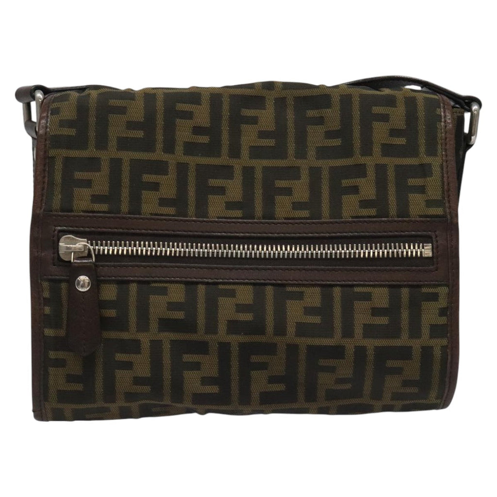 FENDI Zucca Canvas Shoulder Bag Brown Black Silver mr967