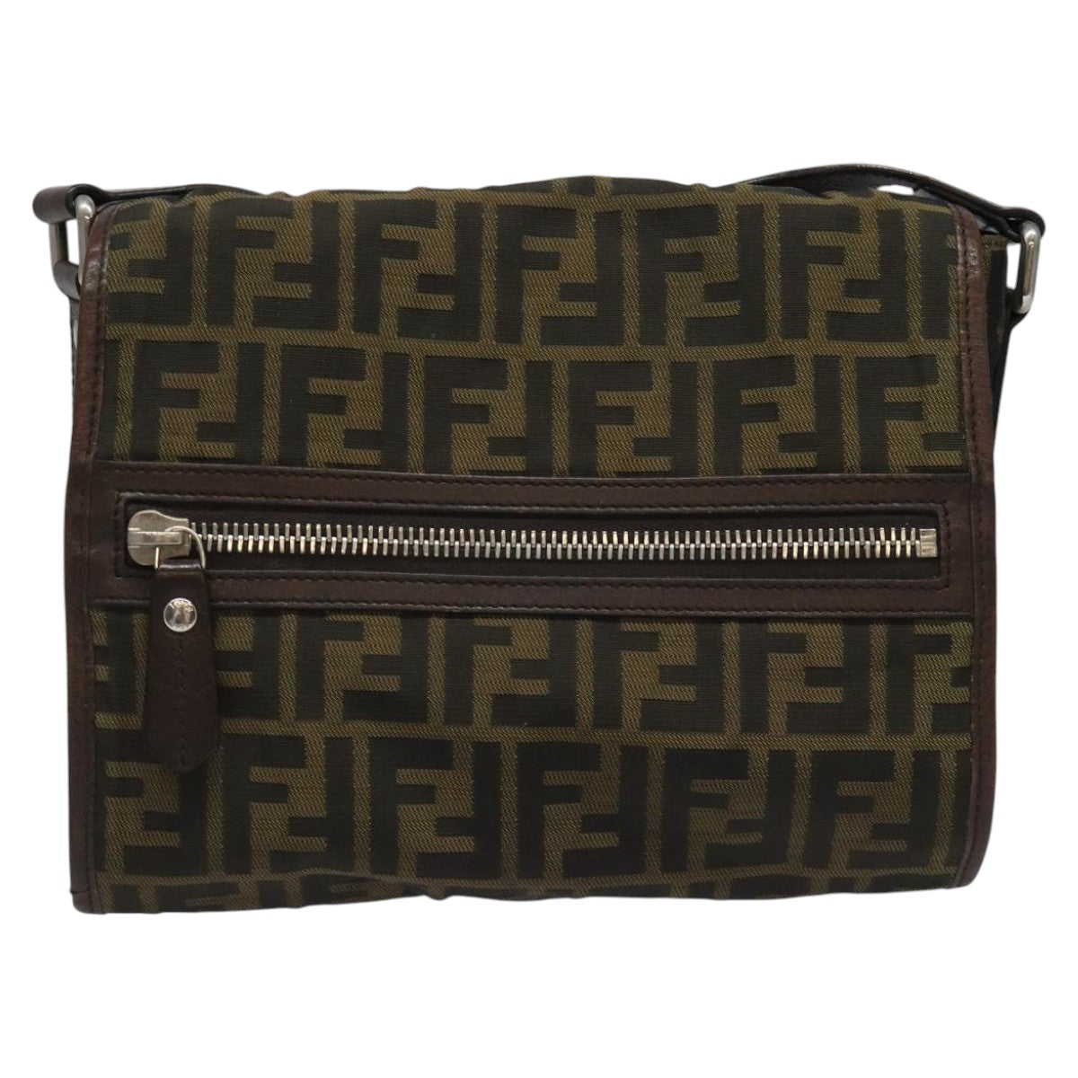 FENDI Zucca Canvas Shoulder Bag Brown Black Silver mr967