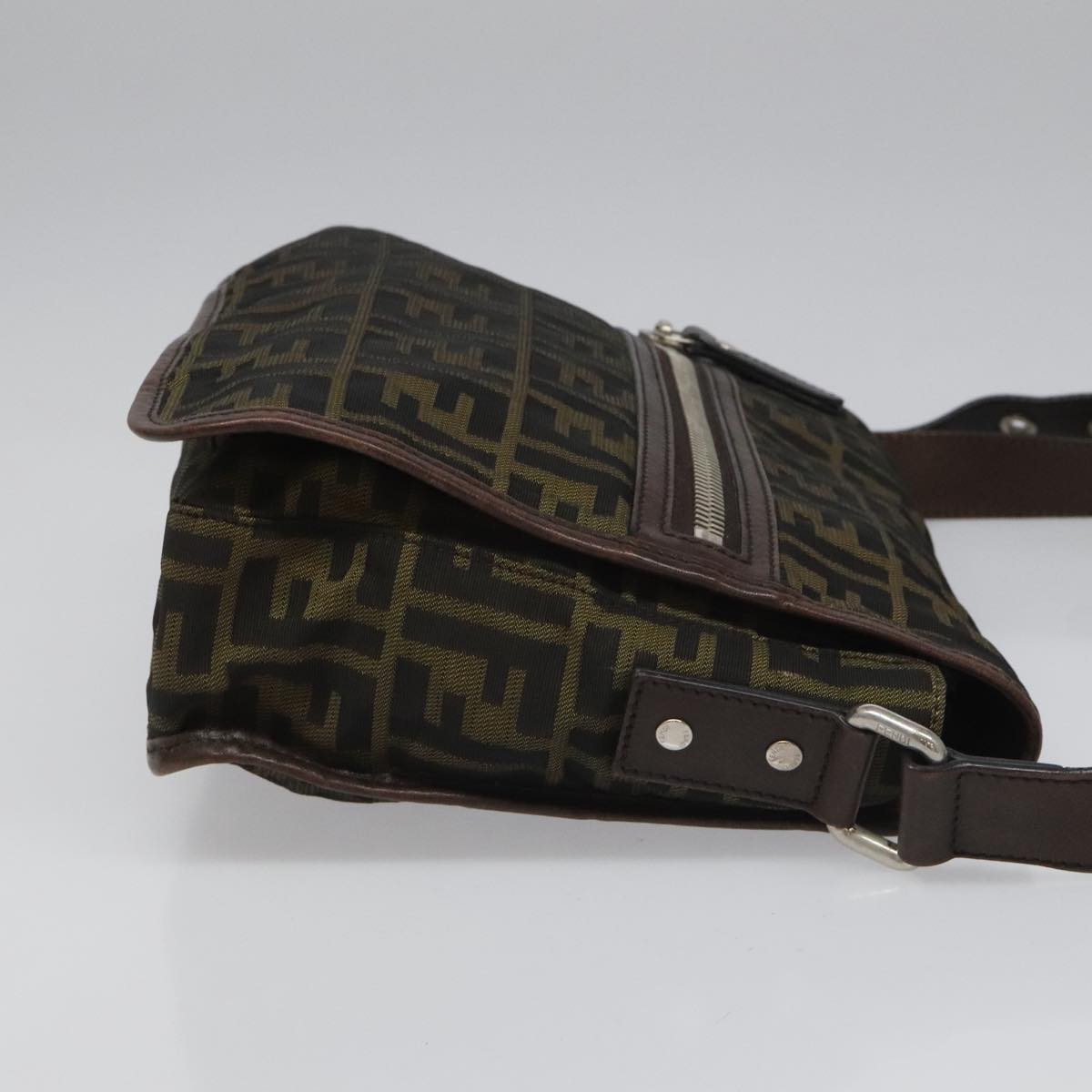 FENDI Zucca Canvas Shoulder Bag Brown Black Silver mr967