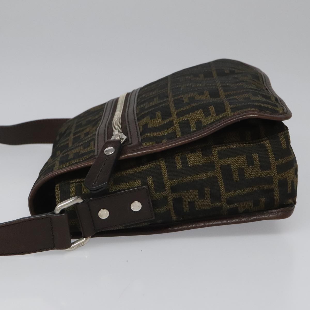 FENDI Zucca Canvas Shoulder Bag Brown Black Silver mr967
