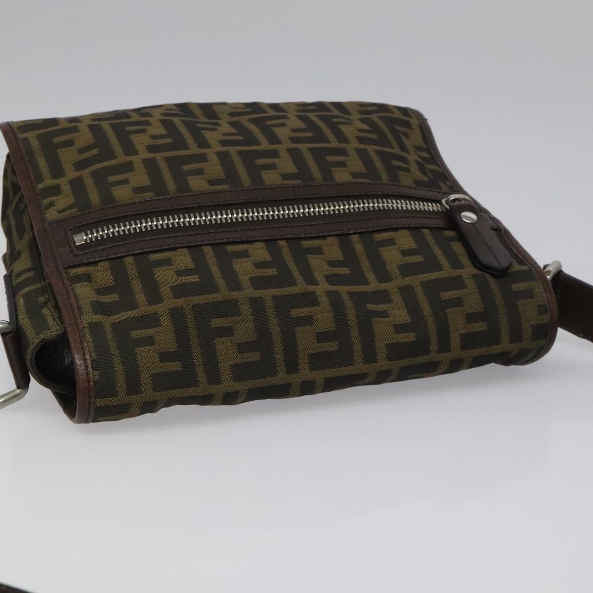 FENDI Zucca Canvas Shoulder Bag Brown Black Silver mr967