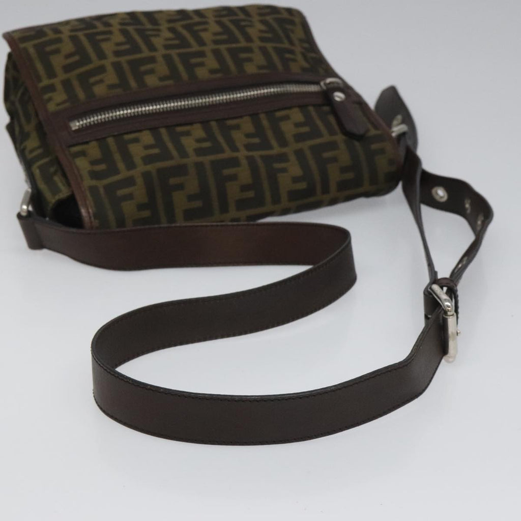 FENDI Zucca Canvas Shoulder Bag Brown Black Silver mr967