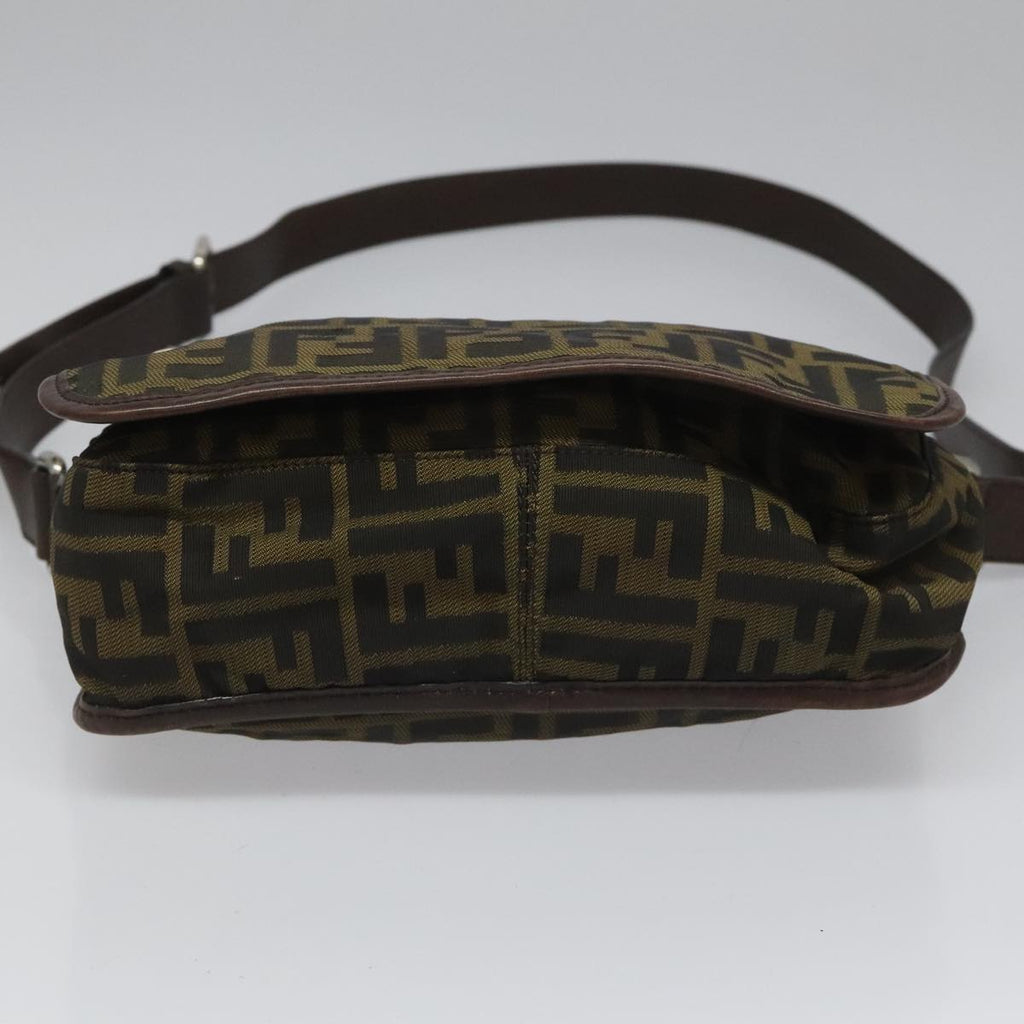 FENDI Zucca Canvas Shoulder Bag Brown Black Silver mr967