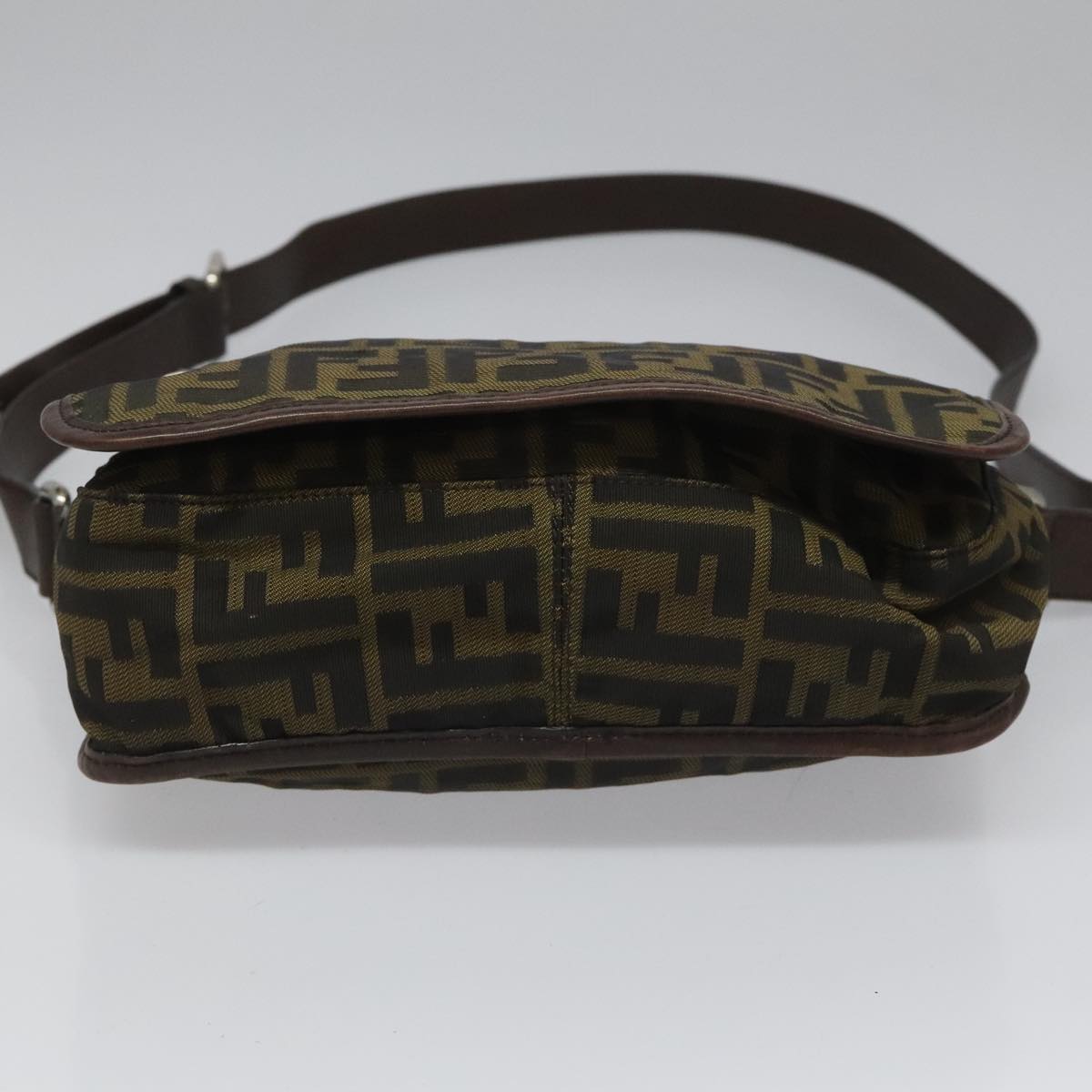 FENDI Zucca Canvas Shoulder Bag Brown Black Silver mr967