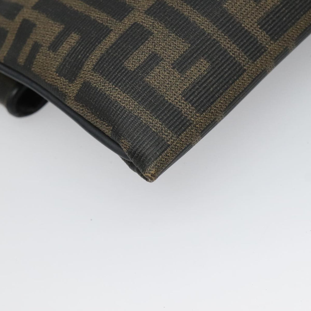 FENDI Zucca Canvas Clutch Bag PVC Brown Black gold mr981