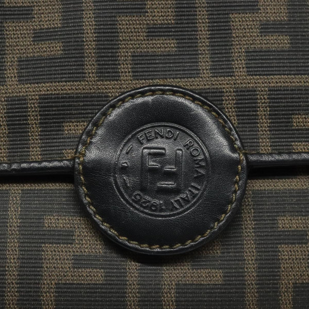 FENDI Zucca Canvas Clutch Bag PVC Brown Black gold mr981