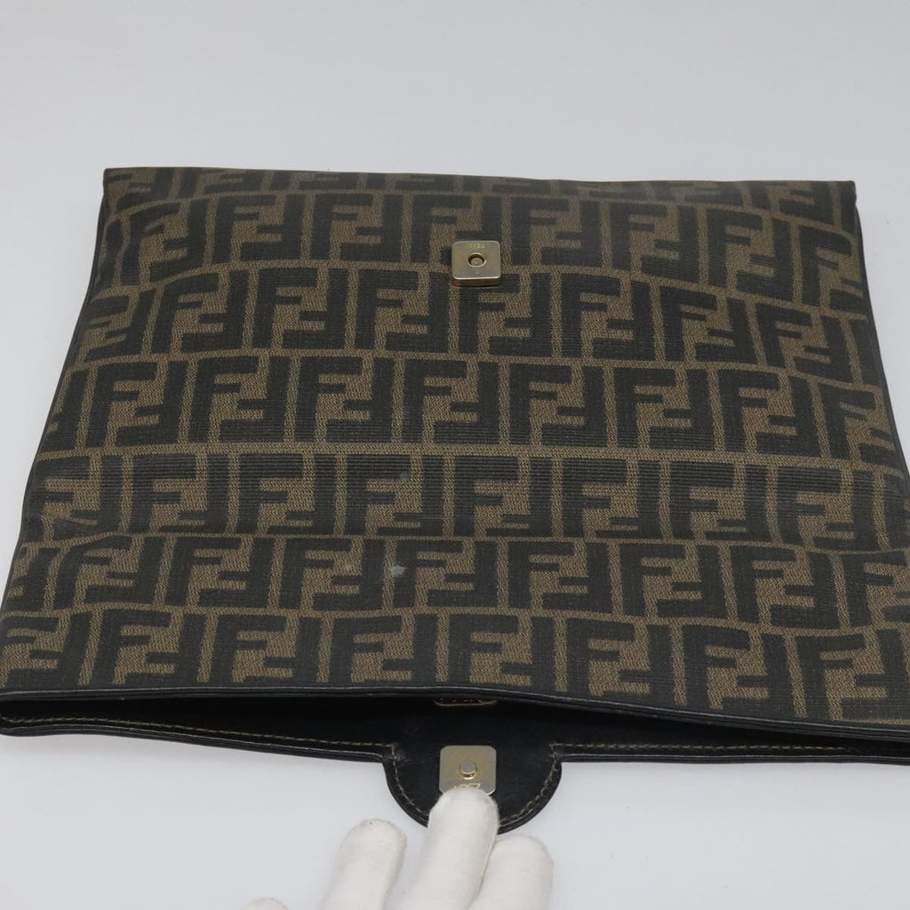 FENDI Zucca Canvas Clutch Bag PVC Brown Black gold mr981