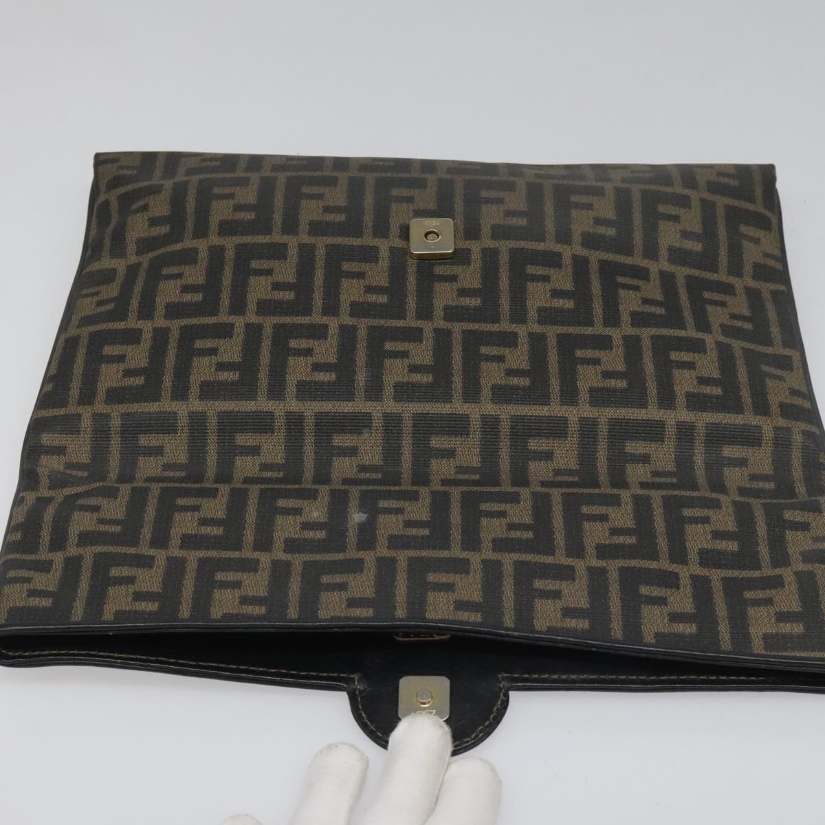 FENDI Zucca Canvas Clutch Bag PVC Brown Black gold mr981
