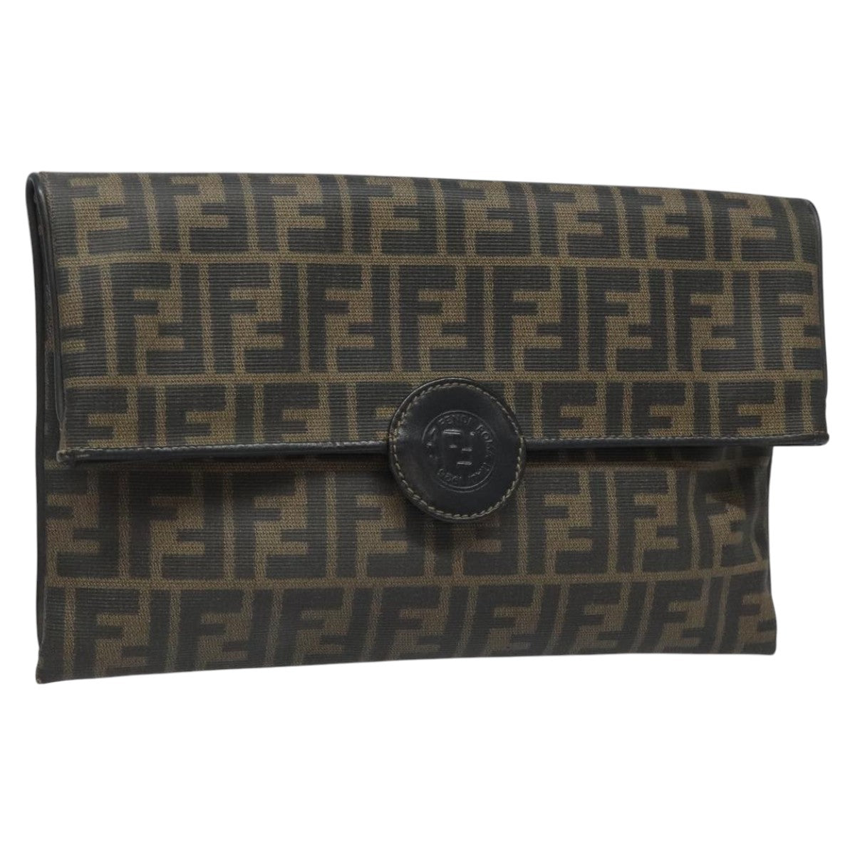 FENDI Zucca Canvas Clutch Bag PVC Brown Black gold mr981