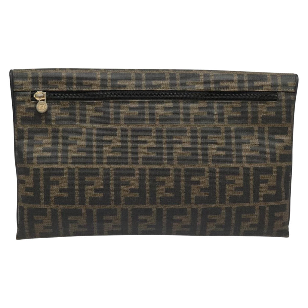FENDI Zucca Canvas Clutch Bag PVC Brown Black gold mr981