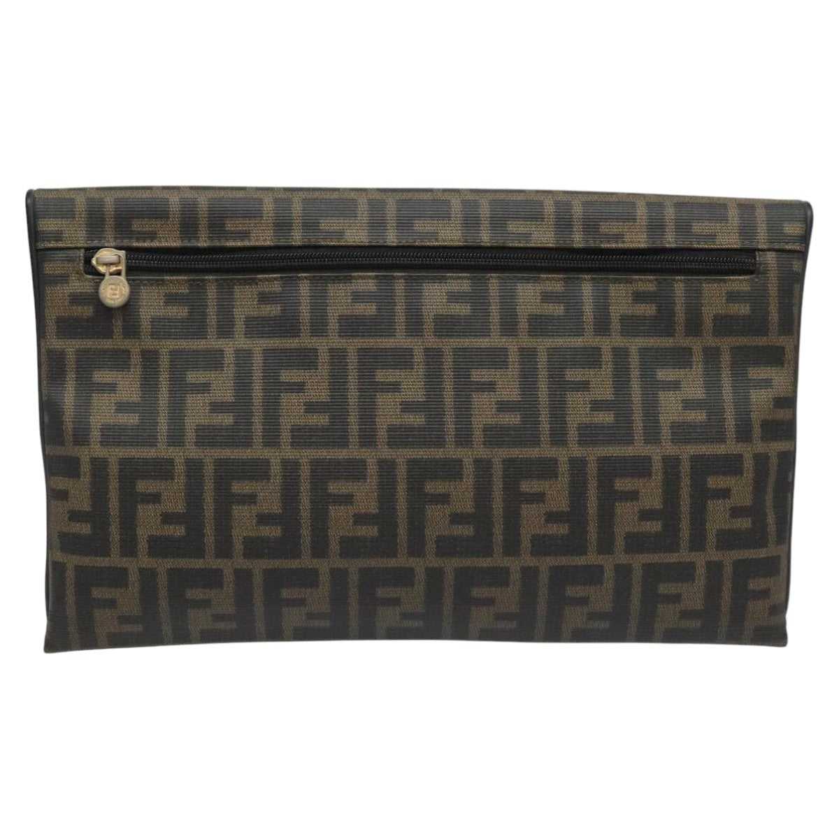 FENDI Zucca Canvas Clutch Bag PVC Brown Black gold mr981