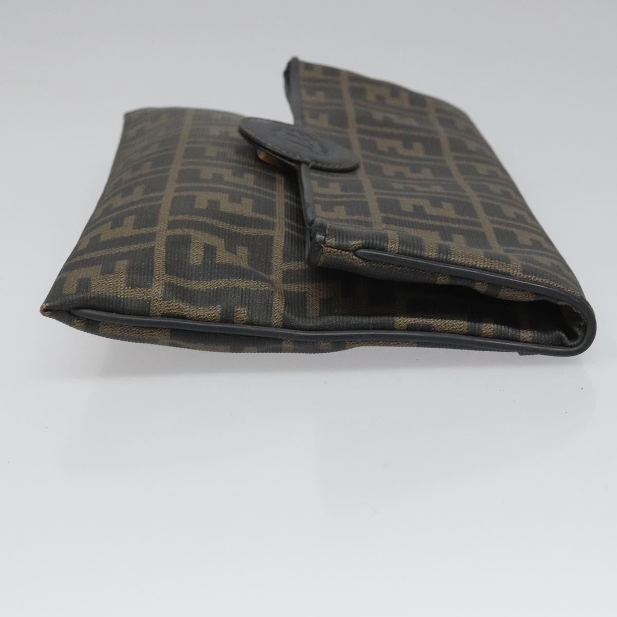 FENDI Zucca Canvas Clutch Bag PVC Brown Black gold mr981
