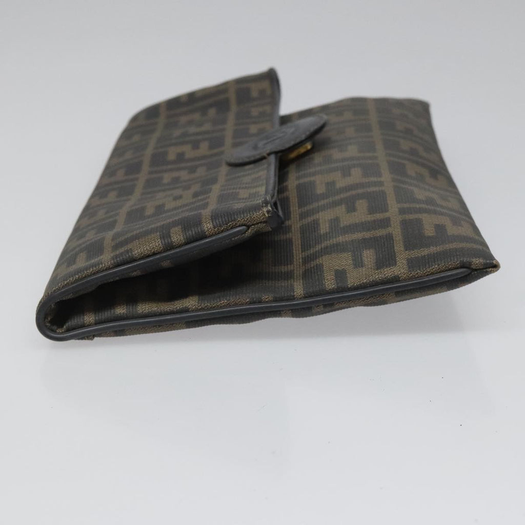 FENDI Zucca Canvas Clutch Bag PVC Brown Black gold mr981