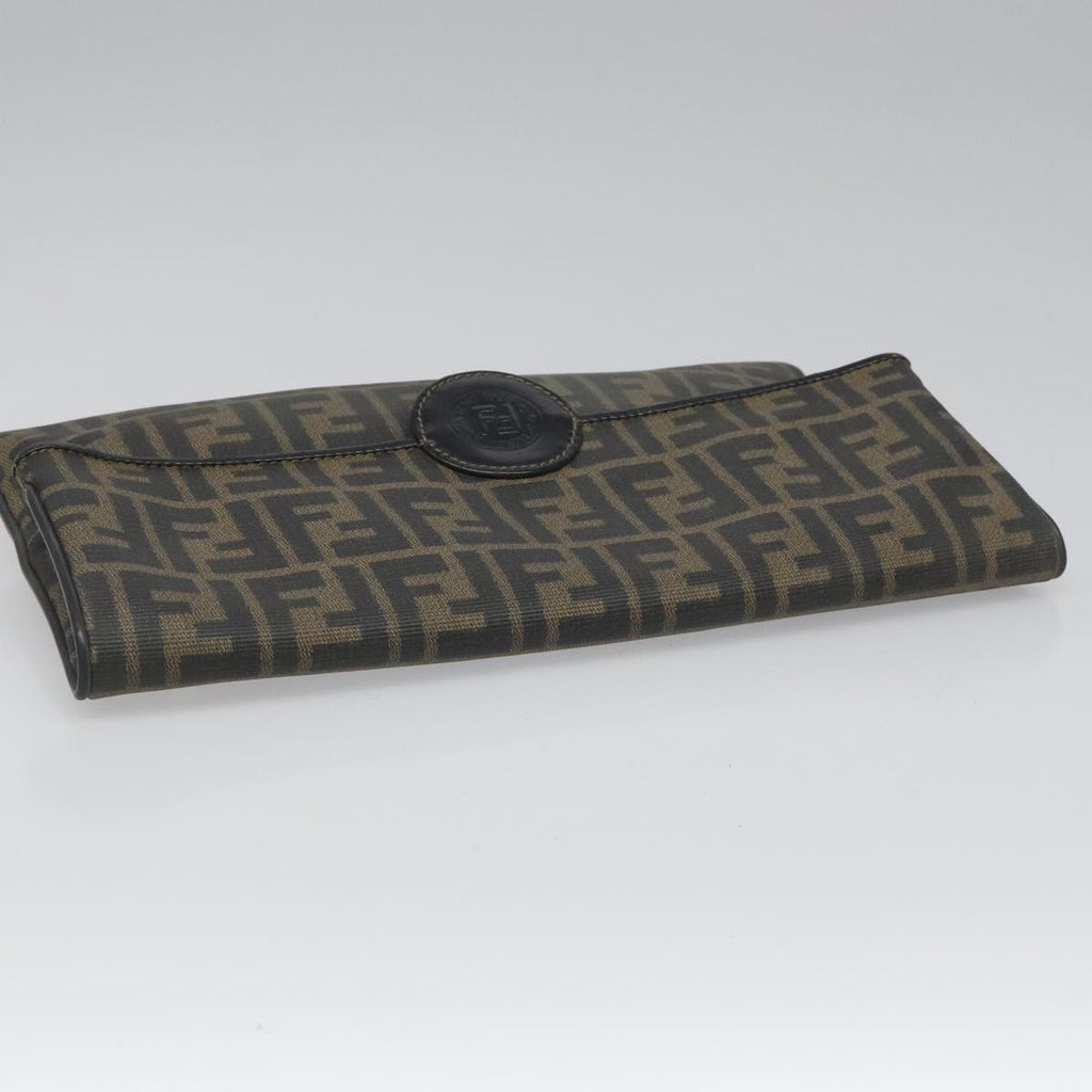 FENDI Zucca Canvas Clutch Bag PVC Brown Black gold mr981