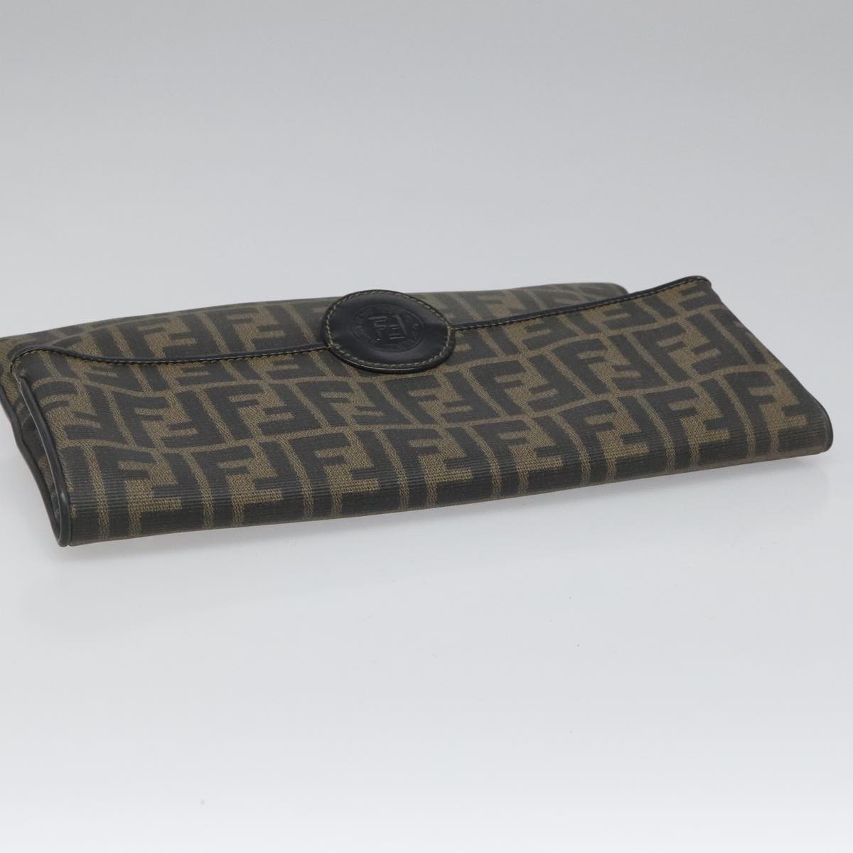 FENDI Zucca Canvas Clutch Bag PVC Brown Black gold mr981