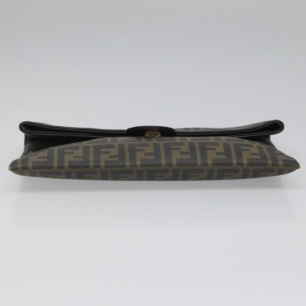 FENDI Zucca Canvas Clutch Bag PVC Brown Black gold mr981