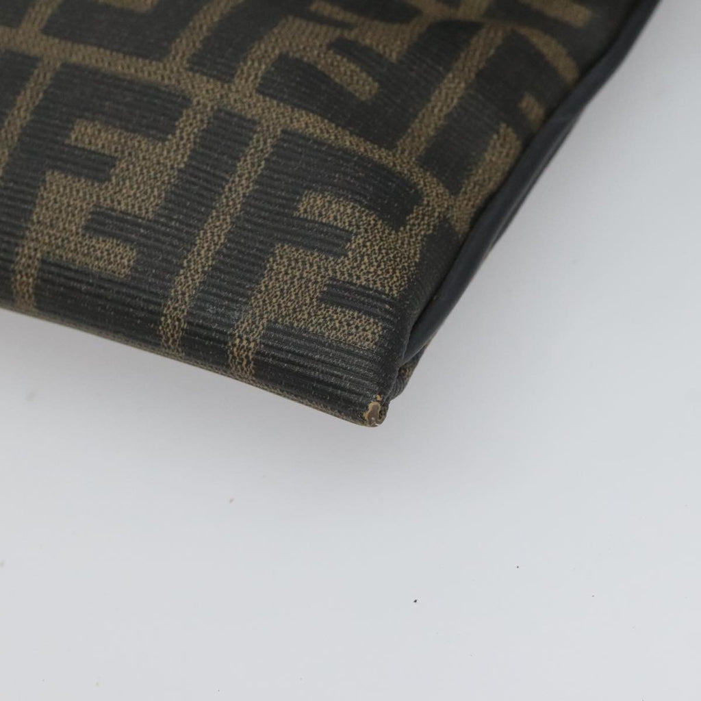 FENDI Zucca Canvas Clutch Bag PVC Brown Black gold mr981