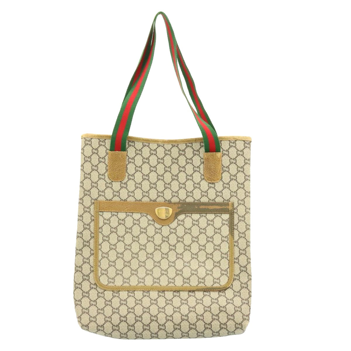GUCCI Web Sherry Line GG Canvas Tote Bag Beige Red Green ms041