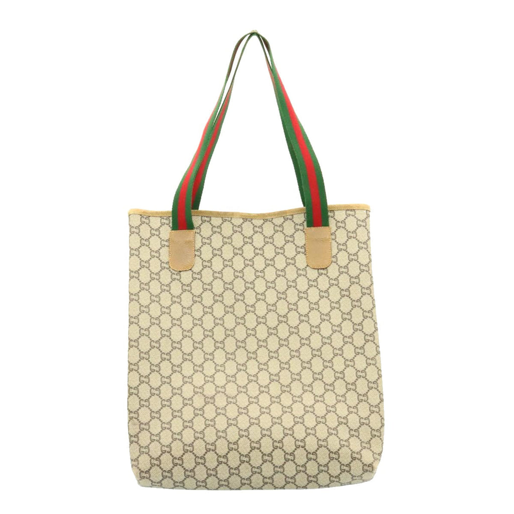 GUCCI Web Sherry Line GG Canvas Tote Bag Beige Red Green ms041