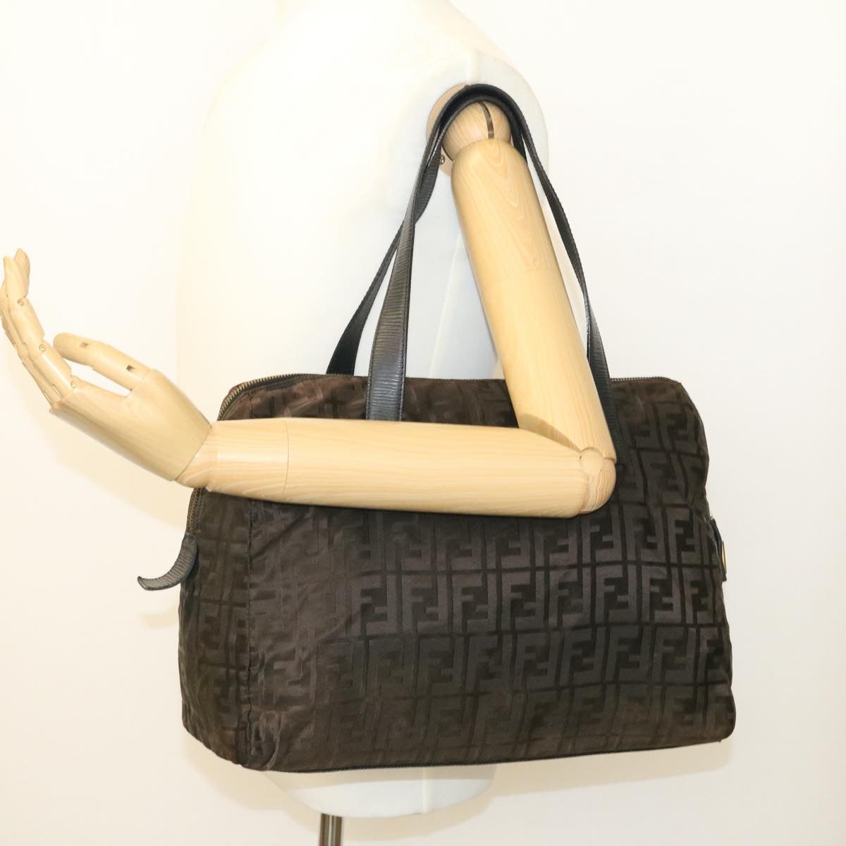 FENDI Zucca Canvas Shoulder Bag Dark Brown ms202