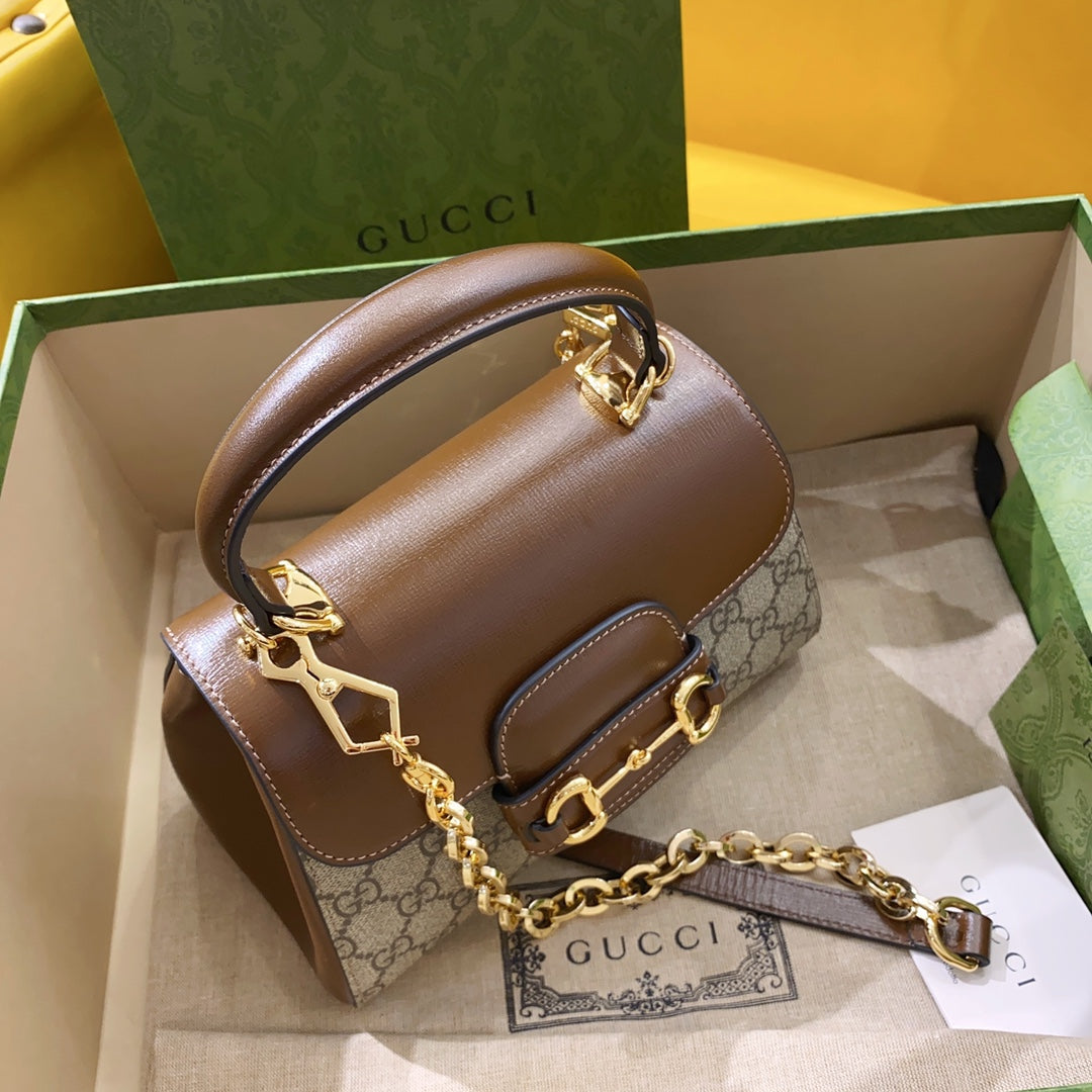 gg Horsebit 1955 Mini Bag Brown For Women, Women’s Bags 8.7in/22cm gg ‎703848 9AAAJ 8563