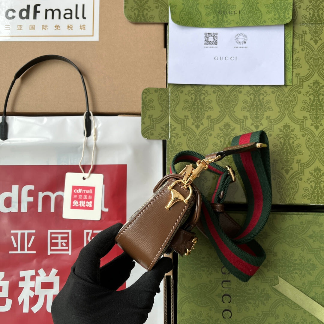 gg Horsebit 1955 Strap Wallet Brown For Women, Women’s Bags 4.7in/12cm gg ‎699760 HUHHG 8565