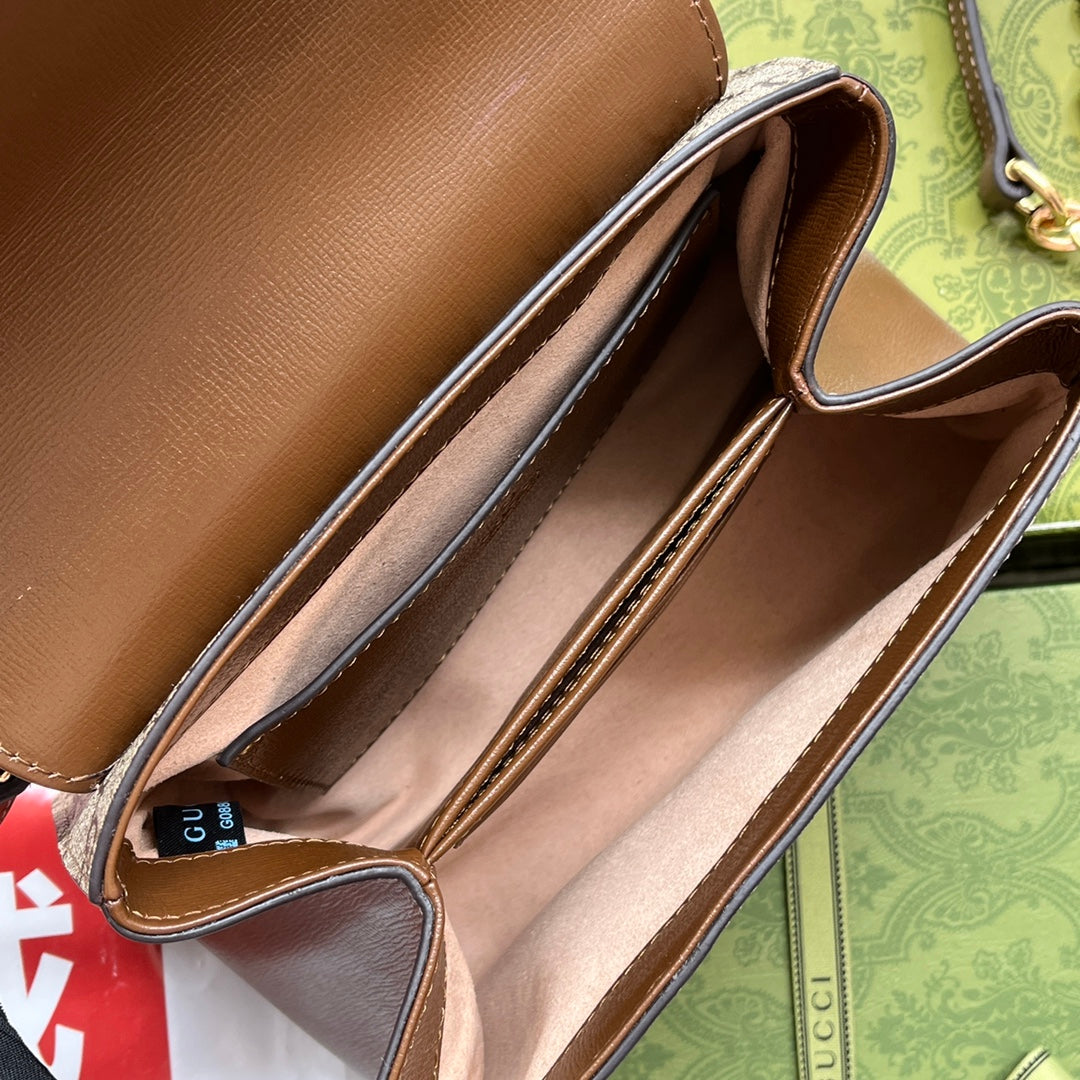 Glami OphiGLAMIa Glami Horsebit 1955 Mini Bag Light Brown And Beige For Women, Women’s Bags 8.6in/22cm Glami 703848 9AAAJ 8563
