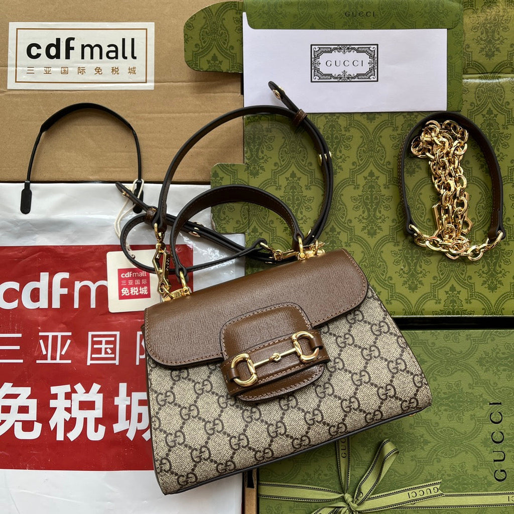 Glami OphiGLAMIa Glami Horsebit 1955 Mini Bag Light Brown And Beige For Women, Women’s Bags 8.6in/22cm Glami 703848 9AAAJ 8563
