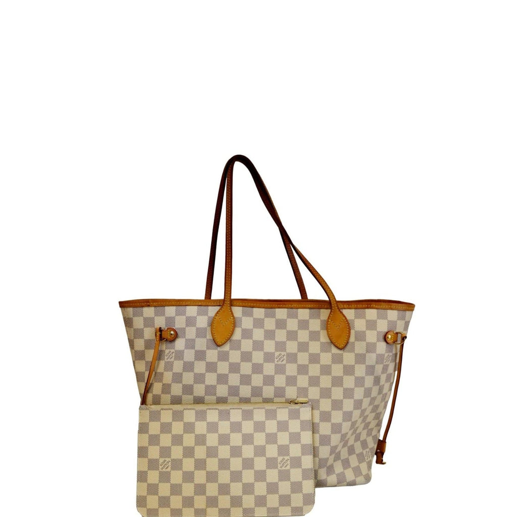 LOUIS VUITTON Neverfull MM Damier Azur Shoulder Bag White
