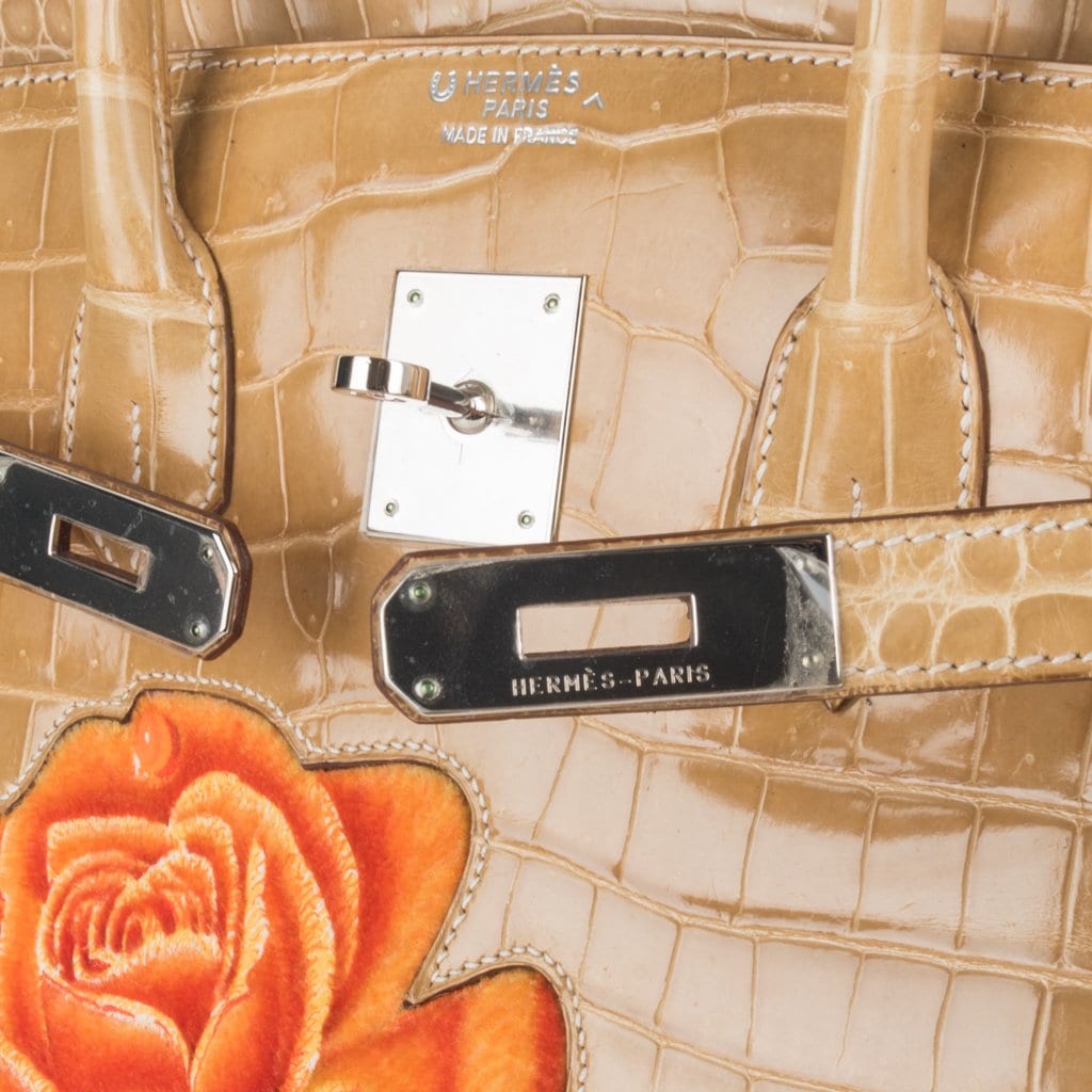 Hermes Limited Edition Special Order HSS Birkin 35 Bag Poussiere La Rosee Porosus Crocodile with Palladium Hardware