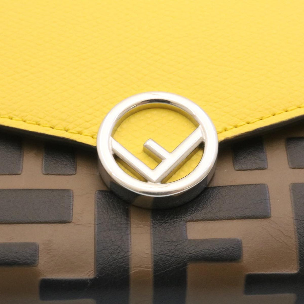 FENDI Zucca F is Continental Wallet Embossed Leather Yellow Brown 34531