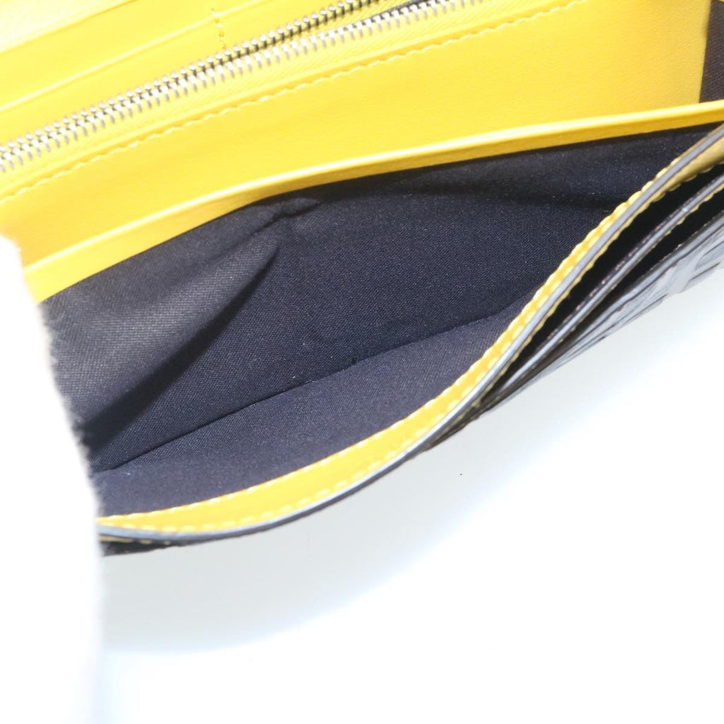 FENDI Zucca F is Continental Wallet Embossed Leather Yellow Brown 34531