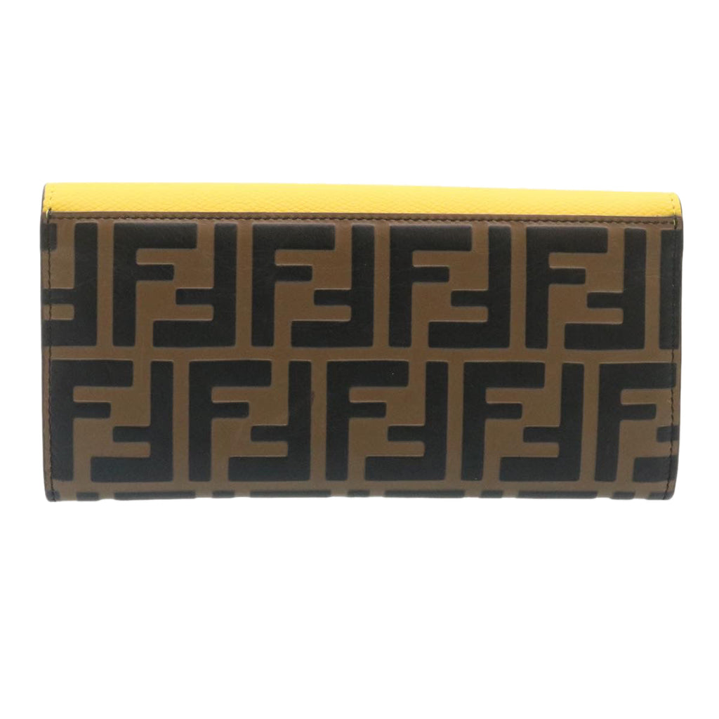 FENDI Zucca F is Continental Wallet Embossed Leather Yellow Brown 34531