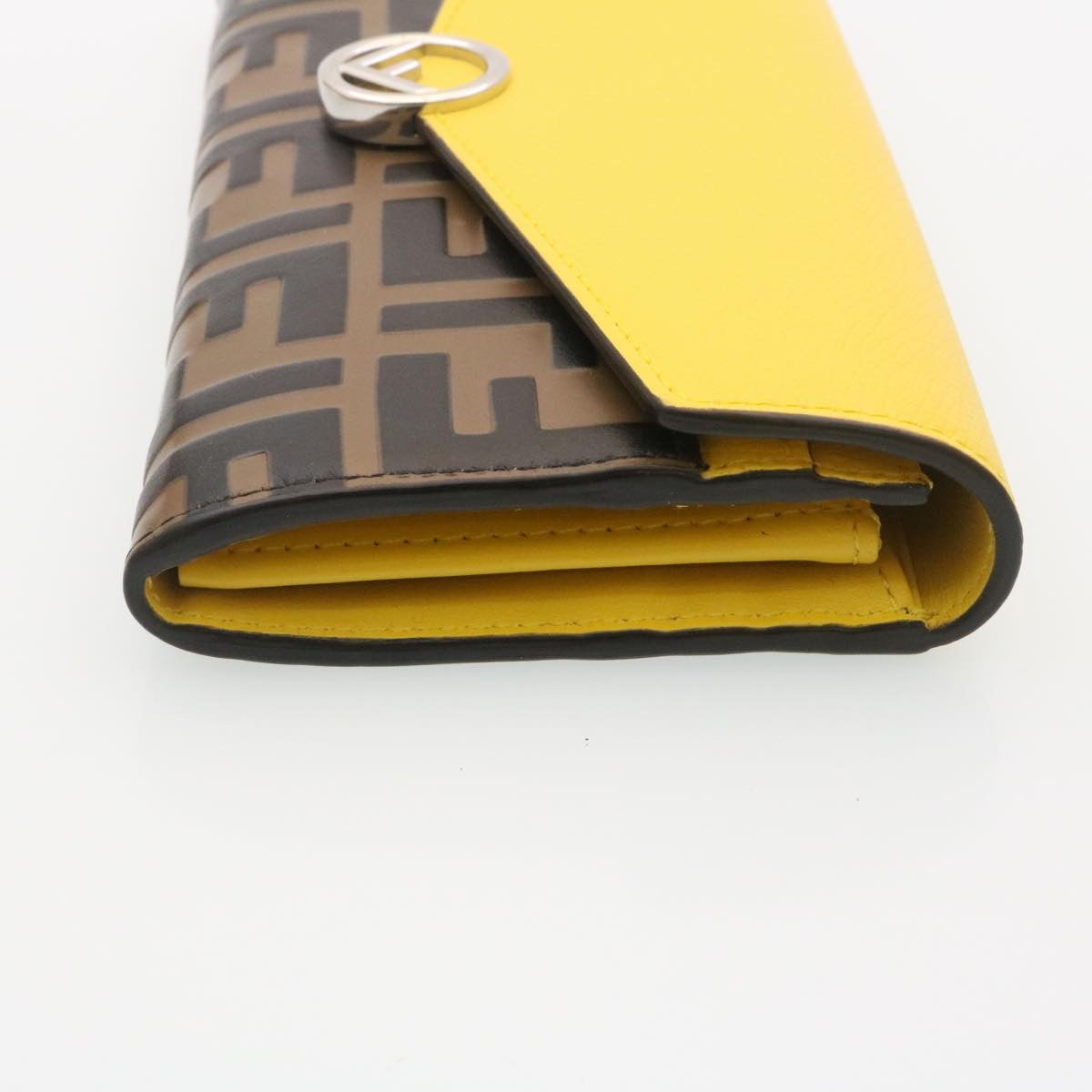FENDI Zucca F is Continental Wallet Embossed Leather Yellow Brown 34531