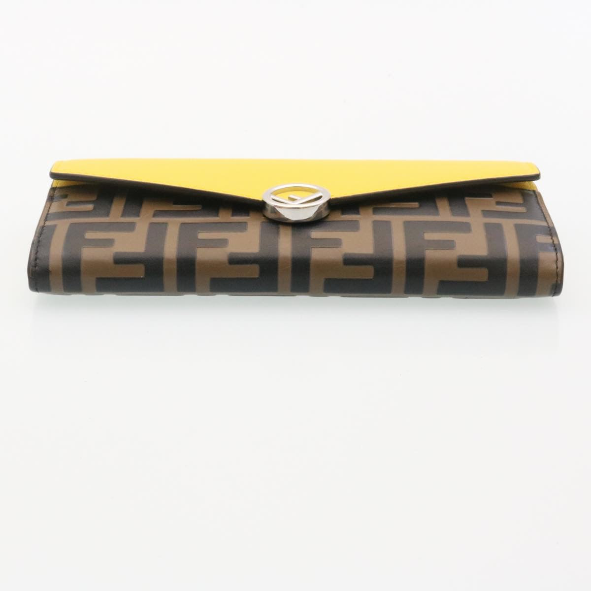FENDI Zucca F is Continental Wallet Embossed Leather Yellow Brown 34531