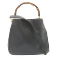 GUCCI Bamboo Hand Bag Leather 2Way Shoulder Bag Black ni086