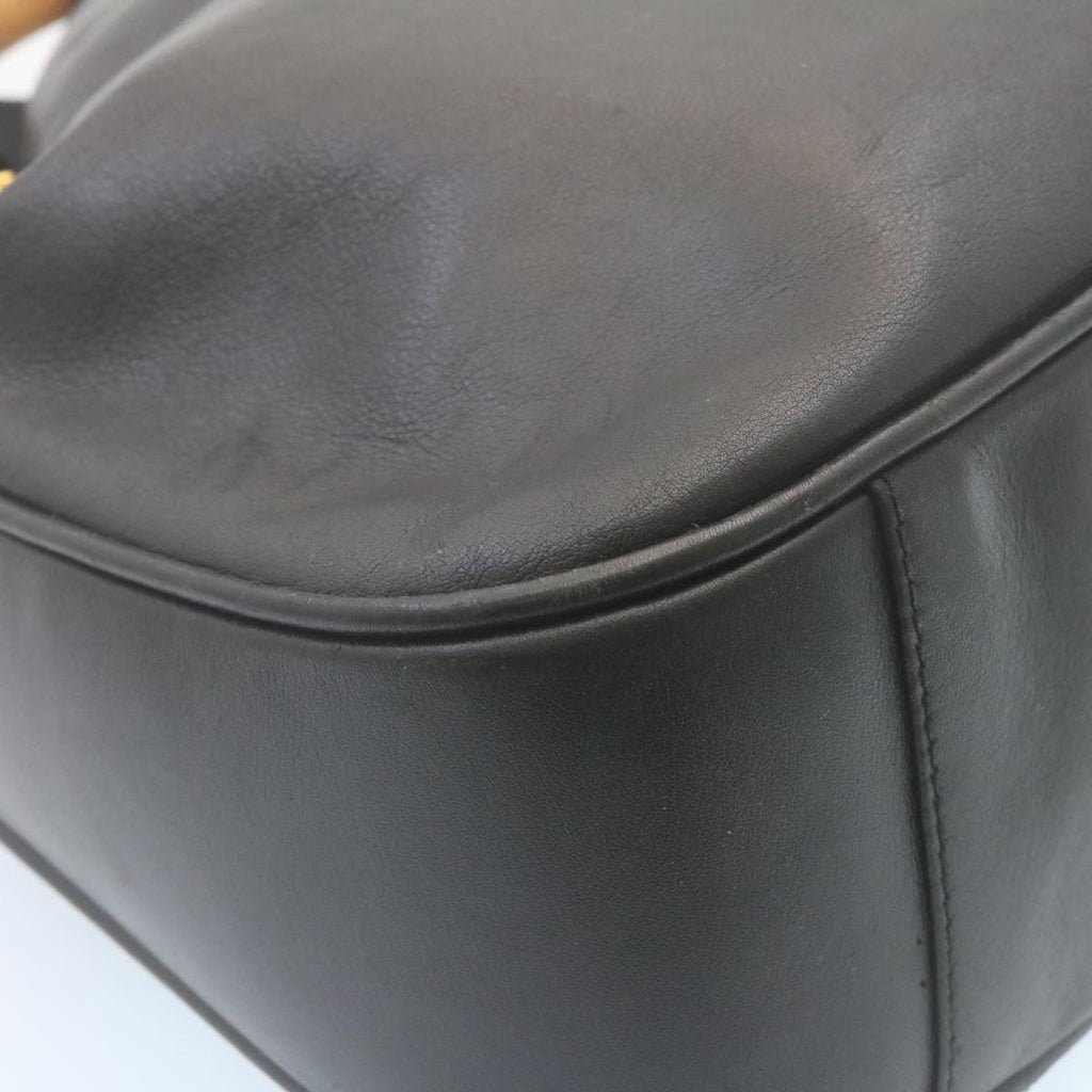 GUCCI Bamboo Hand Bag Leather 2Way Shoulder Bag Black ni086