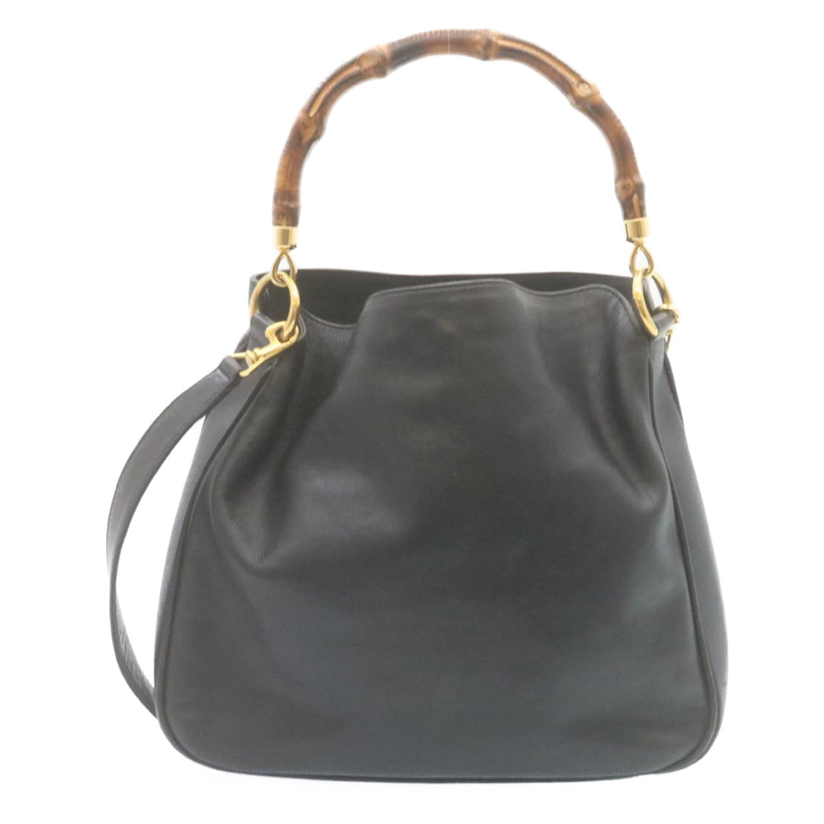 GUCCI Bamboo Hand Bag Leather 2Way Shoulder Bag Black ni086