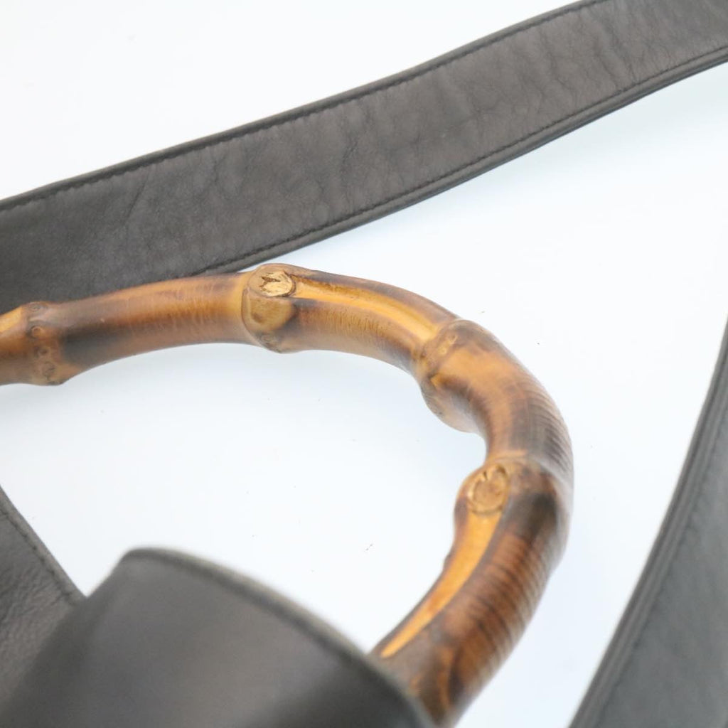 GUCCI Bamboo Hand Bag Leather 2Way Shoulder Bag Black ni086