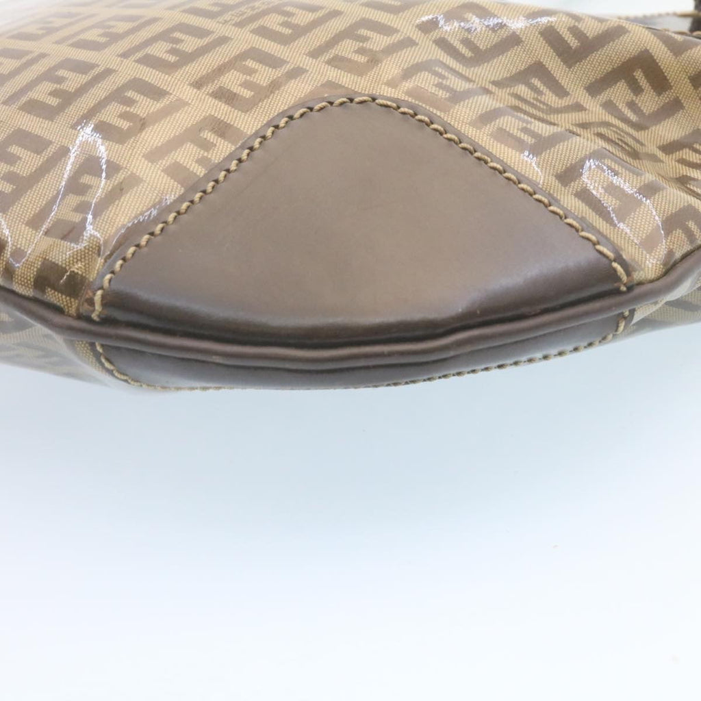 FENDI Zucchino Canvas Mamma Baguette Shoulder Bag Enamel Brown 34666