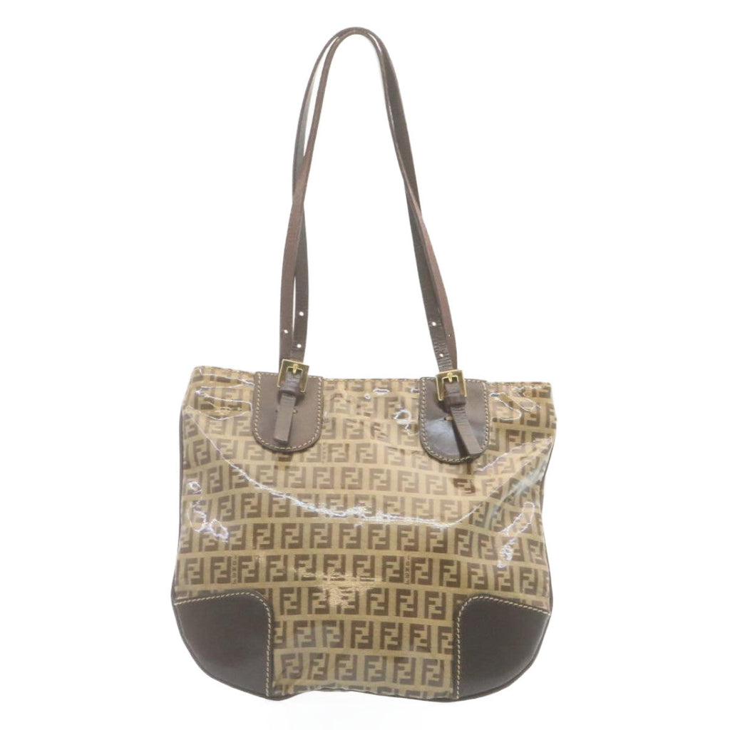 FENDI Zucchino Canvas Mamma Baguette Shoulder Bag Enamel Brown 34666