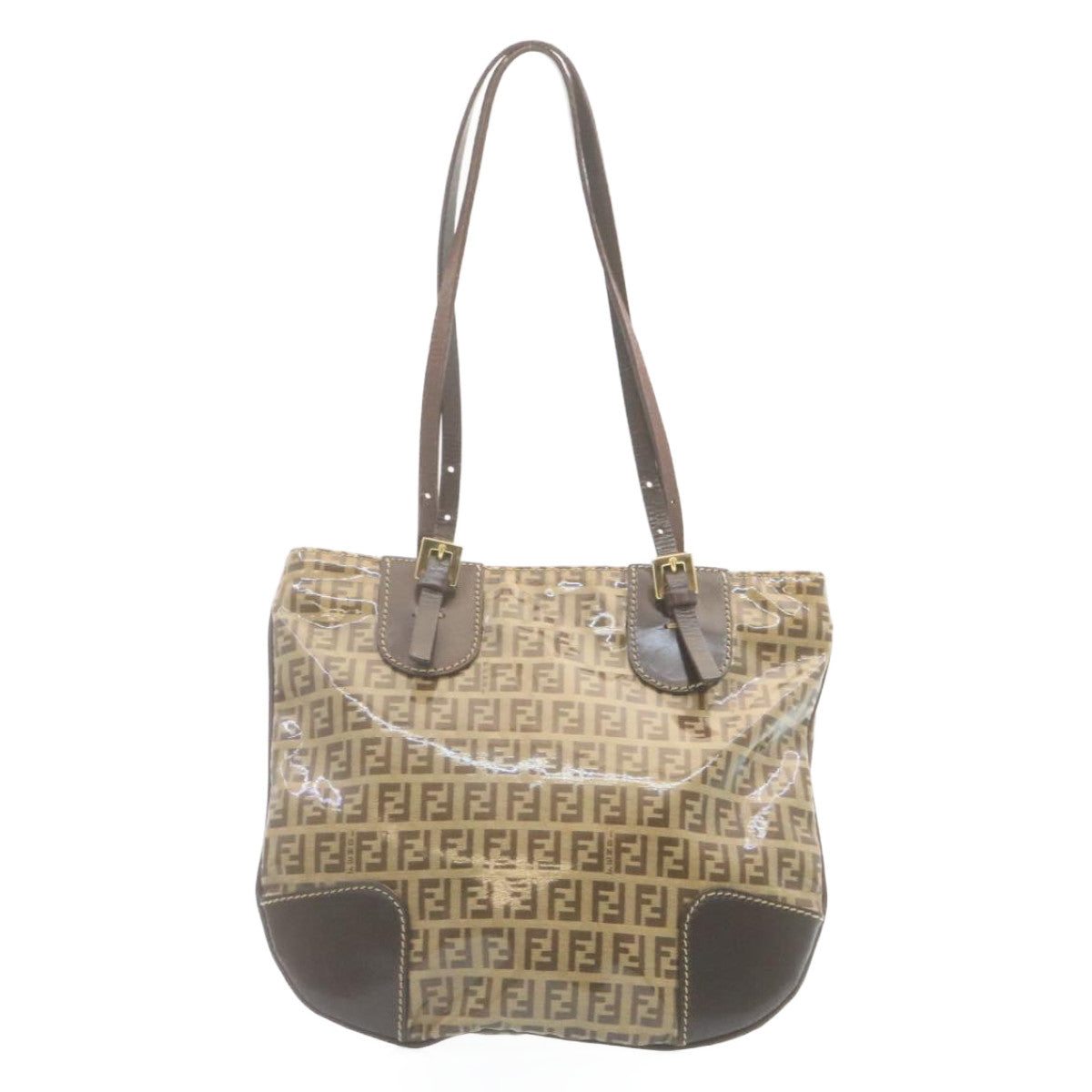 FENDI Zucchino Canvas Mamma Baguette Shoulder Bag Enamel Brown 34666