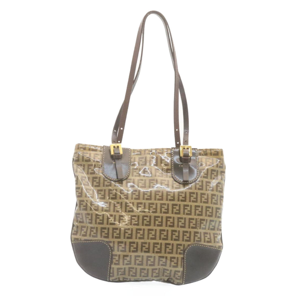 FENDI Zucchino Canvas Mamma Baguette Shoulder Bag Enamel Brown 34666