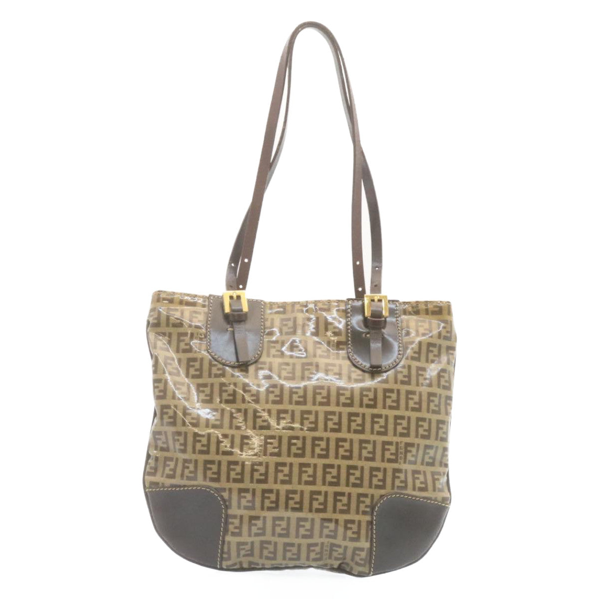 FENDI Zucchino Canvas Mamma Baguette Shoulder Bag Enamel Brown 34666
